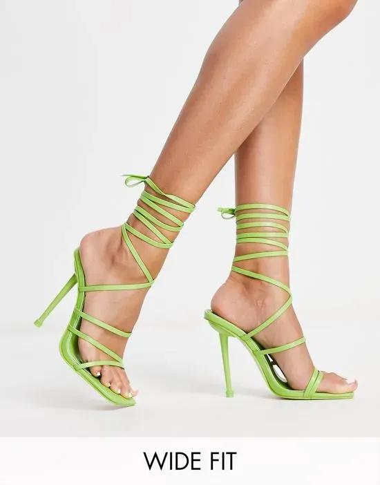 ankle tie heeled sandals in lime