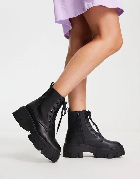 Anya chunky lace up ankle boots in black