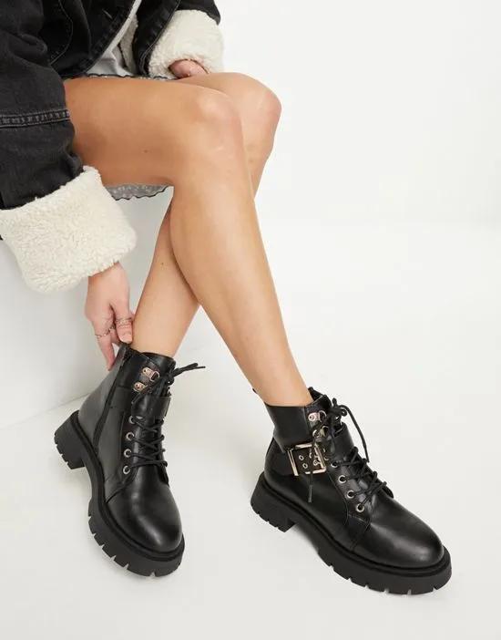 April lace-up hiker boots in black