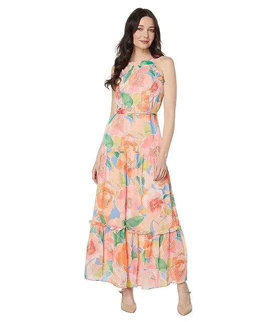 Apron Front Floral Print Maxi Dress