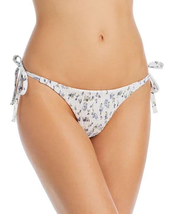 AQUA Floral Print Tie Side Smocked Bikini Bottom - 100% Exclusive