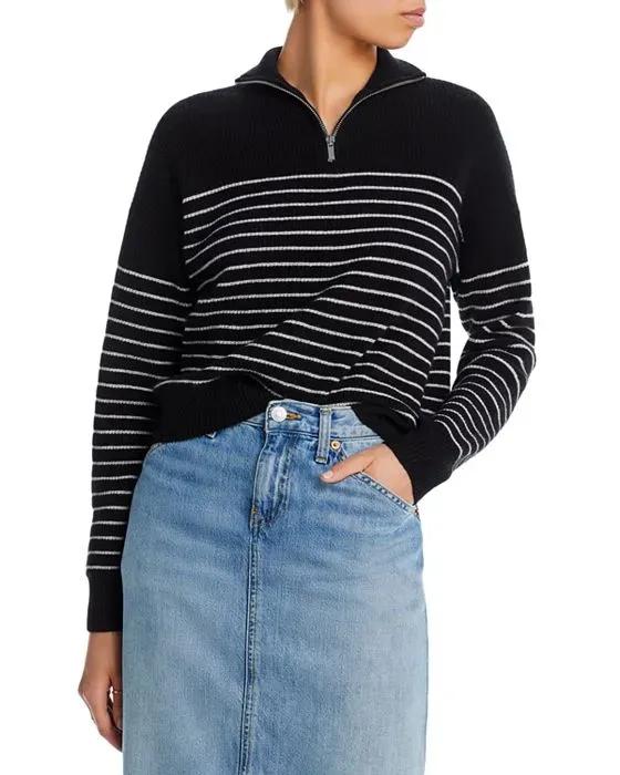 AQUA Stripe Quarter Zip Cashmere Sweater - 100% Exclusive