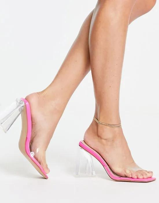 arden clear heeled sandals in pink