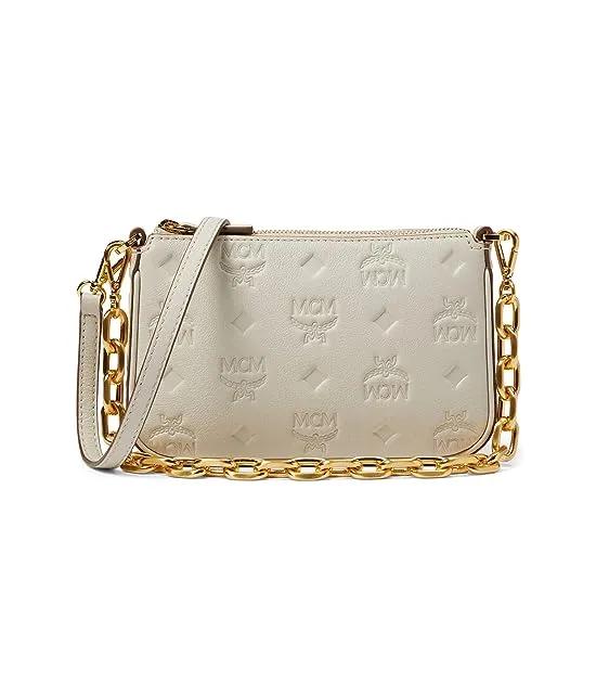Aren Embroidered Monogram Leather Flat Pouch Mini