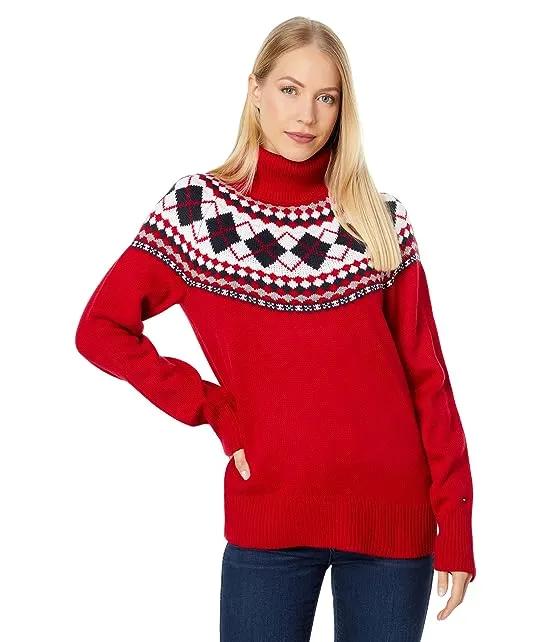 Argyle Fair Isle Turtleneck Sweater