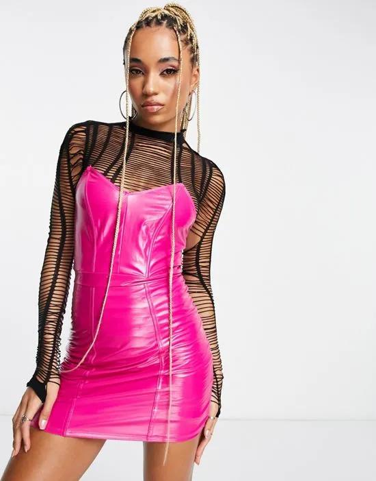 Aria vinyl strapless mini dress in pink