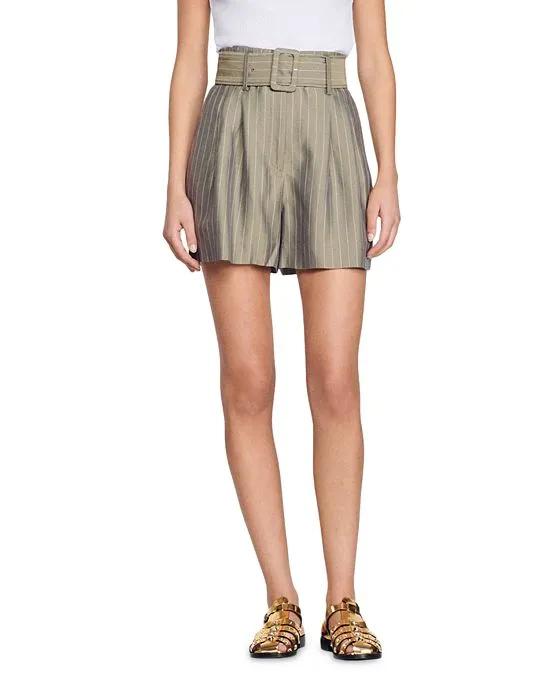 Arles Belted Pleated Pinstripe Shorts