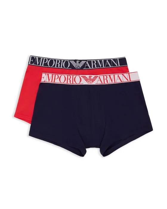 Armani Armani Endurance Cotton Blend Color Blocked Logo Waistband Trunks, Pack of 2
