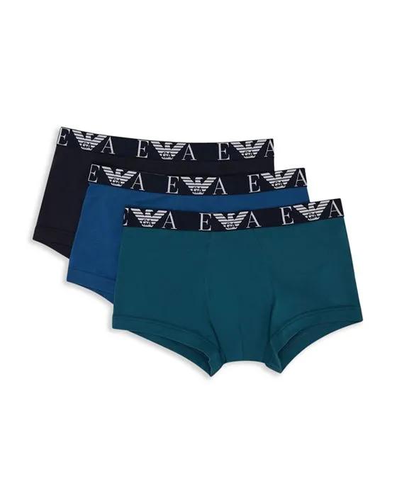 Armani Cotton Blend Bold Monogram Waistband Trunks, Pack of 3