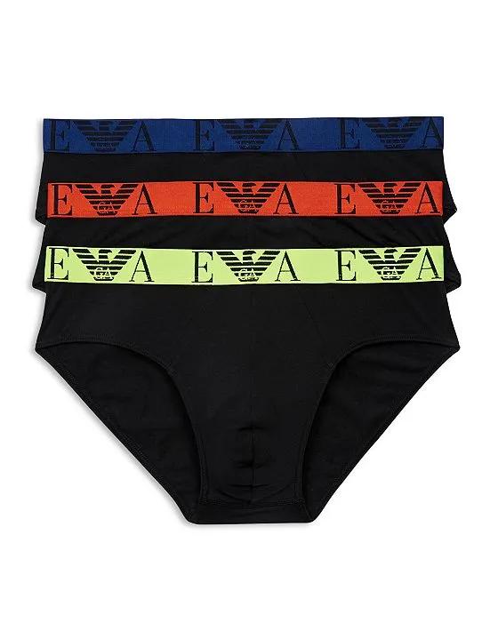 Armani Cotton Blend Contrast Logo Waistband Briefs, Pack of 3