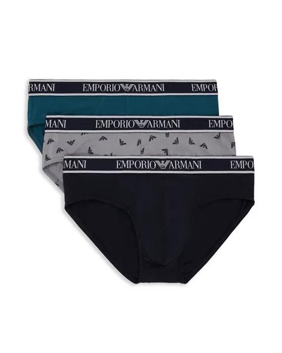 Armani Cotton Blend Logo Waistband Briefs, Pack of 3