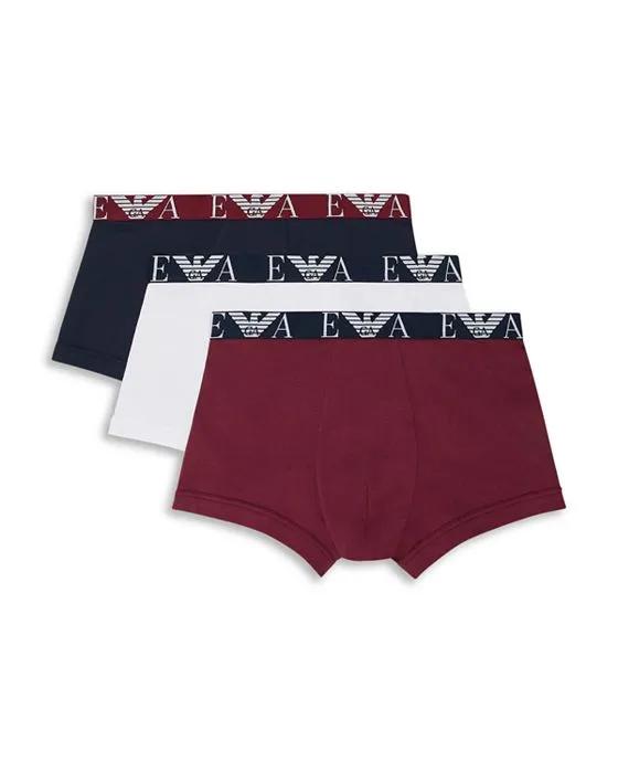 Armani Cotton Blend Logo Waistband Regular Fit Trunks, Pack of 3