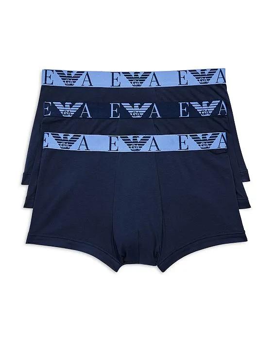 Armani Cotton Blend Logo Waistband Trunks, Pack of 3