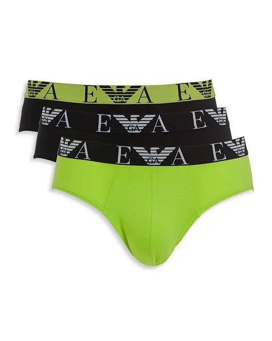 Armani Cotton Blend Monogram Logo Briefs, Pack of 3