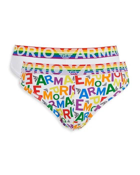 Armani Cotton Blend Rainbow Logo Briefs, Pack of 2