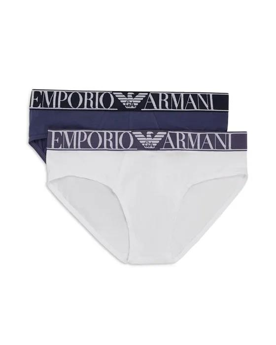 Armani Endurance Cotton Blend Color Blocked Logo Waistband Briefs Pack of 2