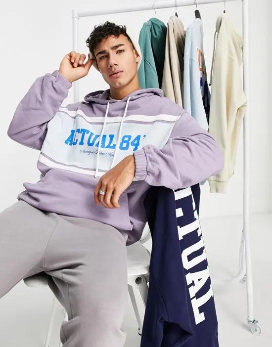 ASOS Actual oversized hoodie with color block front panel and logo print in purple
