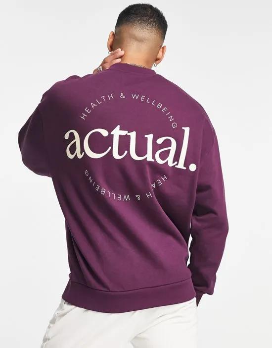 ASOS Actual oversized sweatshirt with back logo prints berry purple