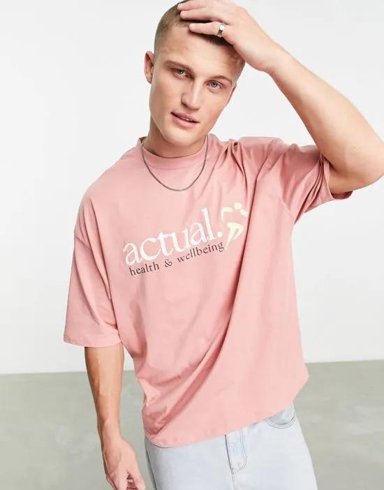 ASOS Actual oversized T-shirt with logo front print in pink