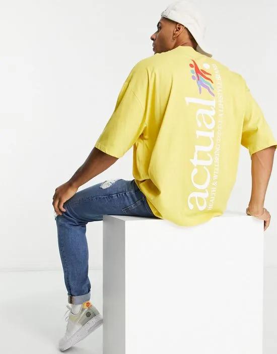 ASOS Actual oversized T-shirt with piping and back logo print in yellow