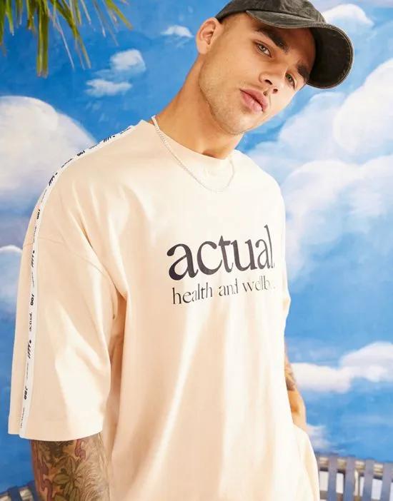 ASOS Actual oversized T-shirt with taping detail and logo print in neutral - part of a set
