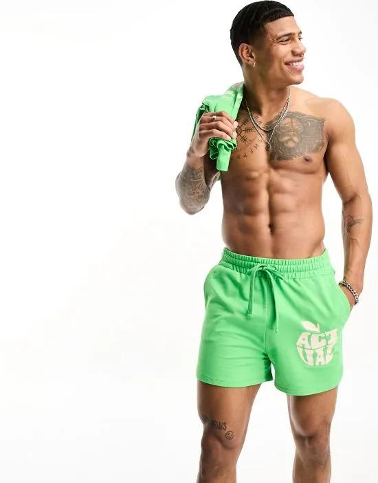 ASOS Actual relaxed runner short with apple logo in green - part of a set
