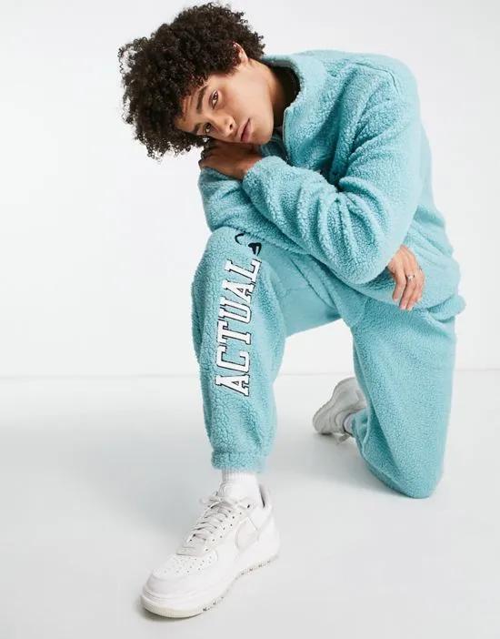 ASOS Actual relaxed sweatpants in borg with logo embroidery in light blue - part of a set