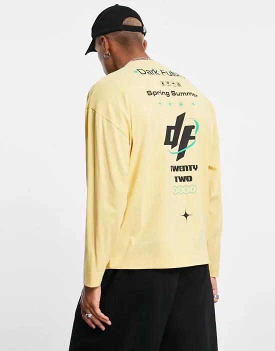ASOS Dark Future oversized long sleeve t-shirt with large back graphic and logo print in yellow