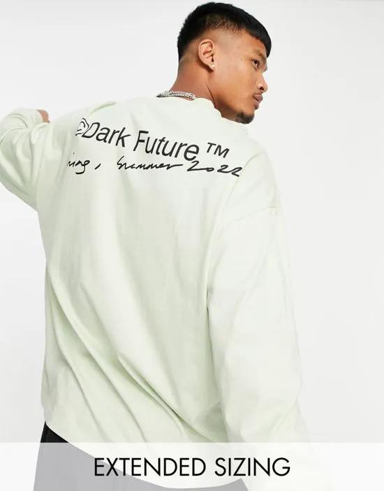 ASOS Dark Future oversized long sleeve t-shirt with logo print in mint green