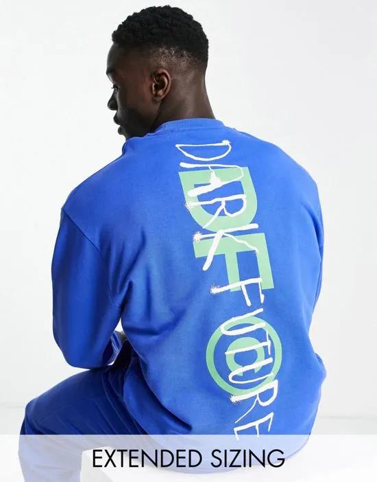 ASOS Dark Future oversized sweatshirt with logo graphic back print in blue - part of a set