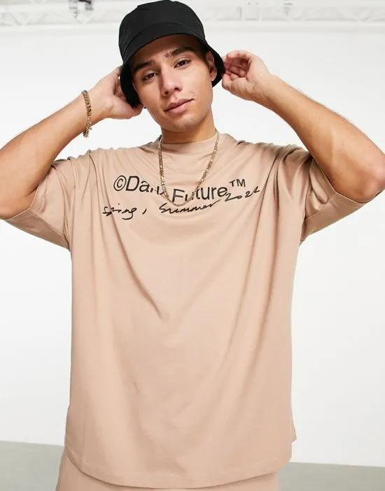 ASOS Dark Future oversized t-shirt with logo chest print in taupe - part of a set