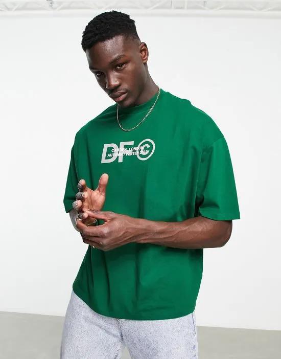 ASOS Dark Future oversized t-shirt with logo front print in dark green