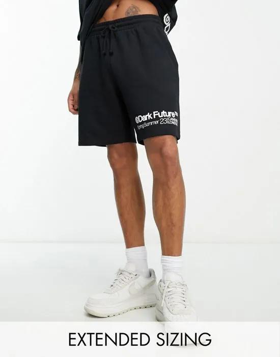 ASOS Dark Future relaxed short set with logo print in black