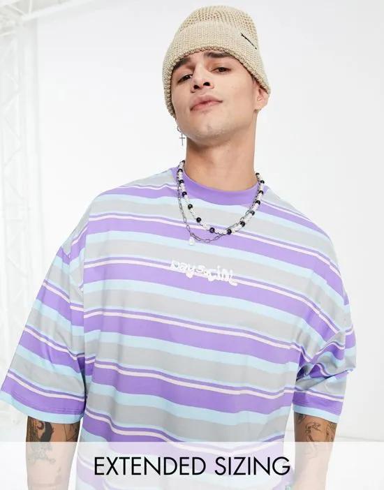 ASOS Daysocial oversized t-shirt with all over stripe print in lilac