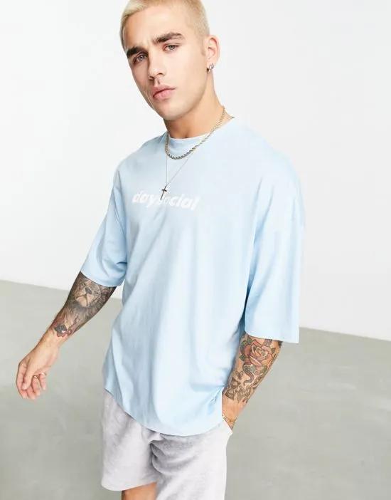 ASOS Daysocial oversized t-shirt with front logo print in blue