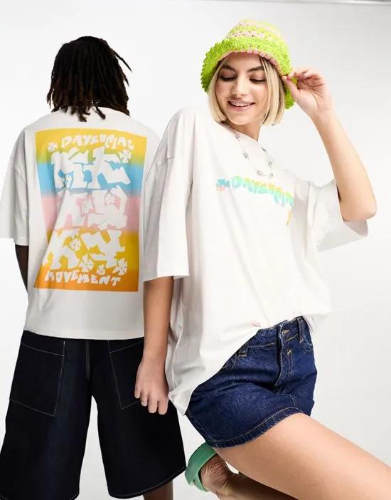 ASOS Daysocial oversized t-shirt with large rainbow graphic print in white