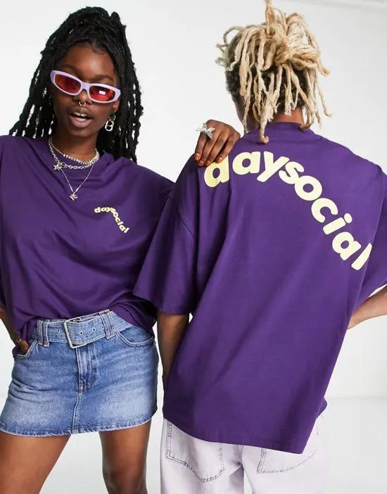 ASOS Daysocial unisex oversized T-shirt with logo front and back prints in purple