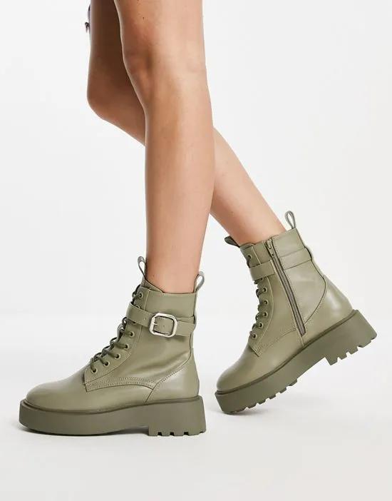 ASOS DESIGN Alix chunky lace-up ankle boots in khaki