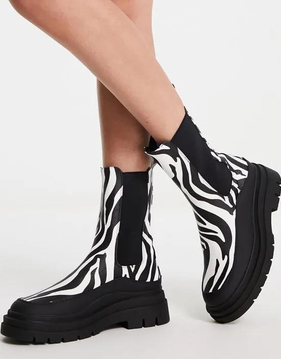 ASOS DESIGN Antidote chunky chelsea boots in zebra