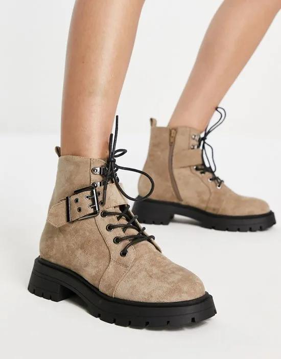 ASOS DESIGN April lace-up hiker boots in taupe