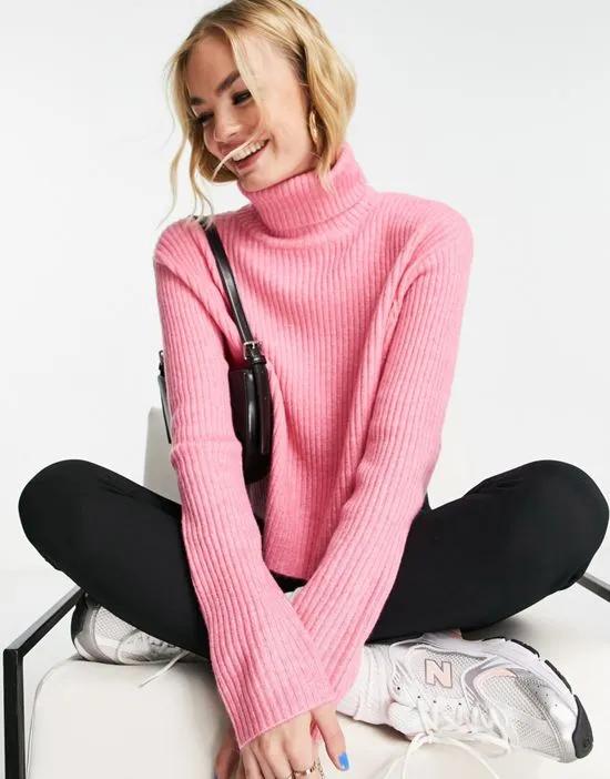 ASOS DESIGN boxy sweater with high neck in pink