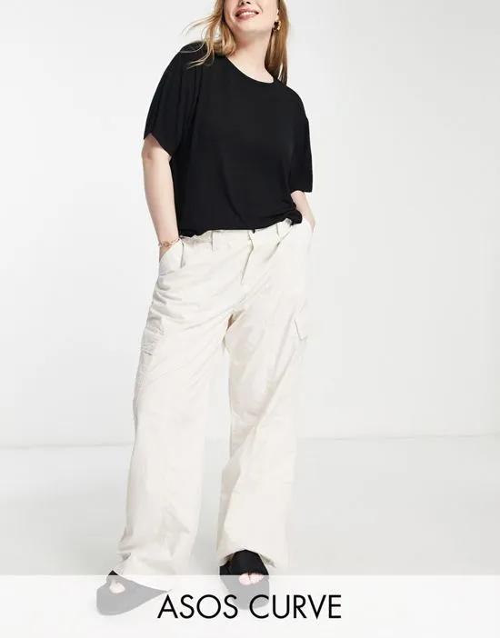 ASOS DESIGN Curve 00s low rise cargo pants in oatmeal