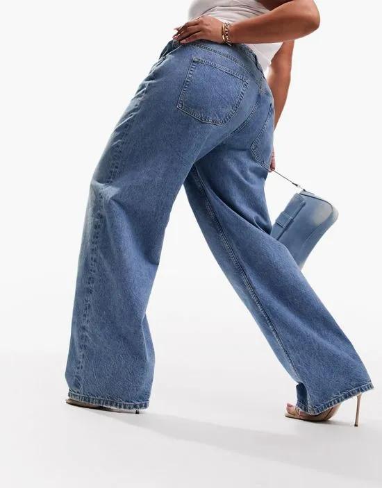 ASOS DESIGN Curve baggy boyfriend jeans in mid blue