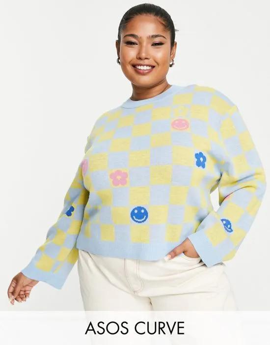 ASOS DESIGN Curve crew neck sweater with checkerboard pattern