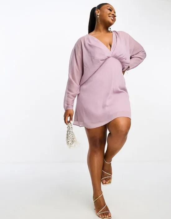ASOS DESIGN Curve exclusive chiffon batwing sleeve mini dress in lilac