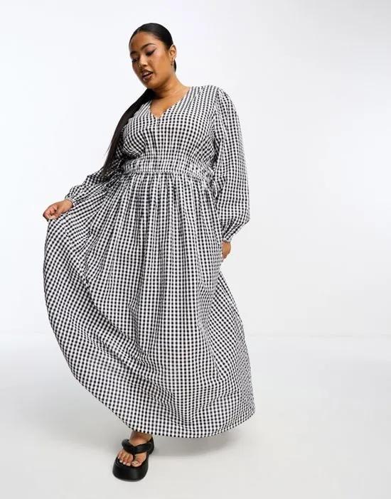 ASOS DESIGN Curve exclusive gathered waist batwing maxi dress in gingham