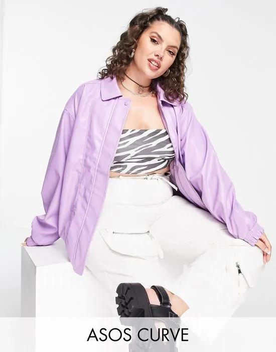 ASOS DESIGN Curve faux leather bomber jacket in purple