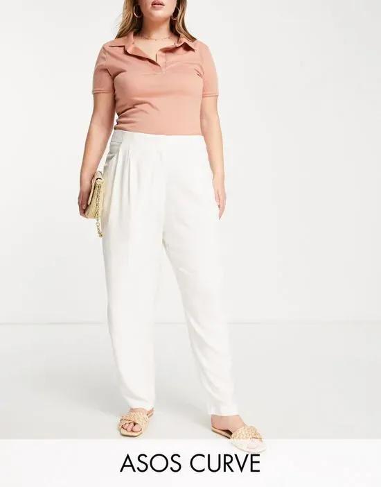 ASOS DESIGN Curve linen soft tapered mom pants in white