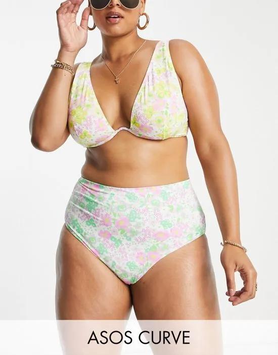 ASOS DESIGN Curve mix and match high waist bikini bottom in mixed ditsy floral print