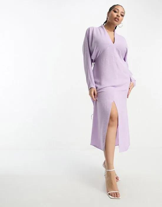 ASOS DESIGN Curve plunge neck batwing midi dress in lilac